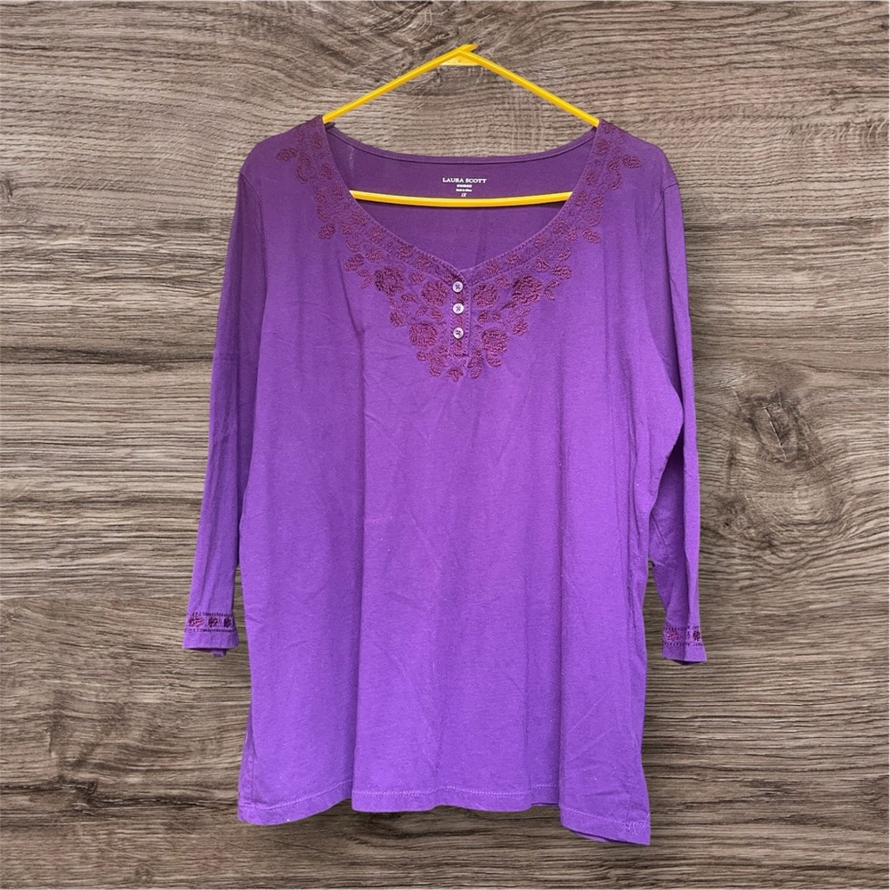 Laura Scott Purple Embellished 3/4 Sleeve Blouse